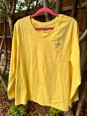 Guy Harvey Yellow Long-Sleeve  V-Neck Tee with Chest Logo